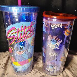 Disney Stitch | SET OF TWO | Halloween and Blue Pink Outer Space Tumbler 24 Oz